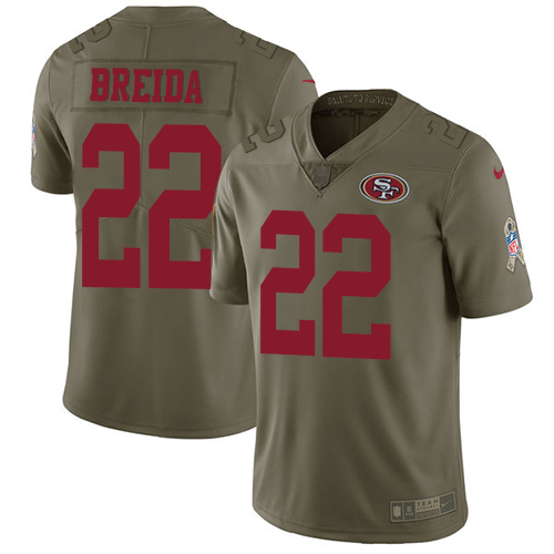 Nike 49ers #22 Matt Breida Olive Men's Stitched NFL Limited Salute To Service Jersey - Click Image to Close